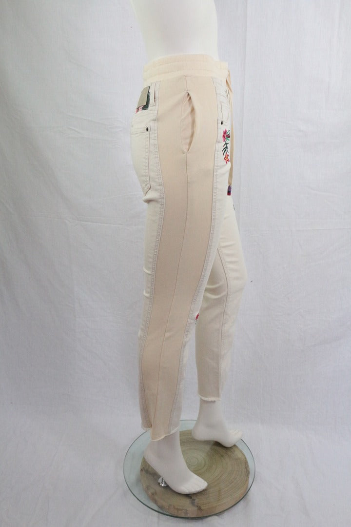 Pantalon jogger Desigual beige brodé fleurs taille Xs neuf 6