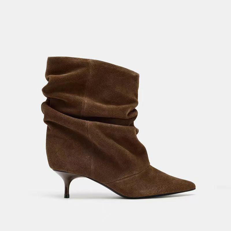 Bottes mi-mollet plissées bout pointu – photo 1 – Frippin'Dealz