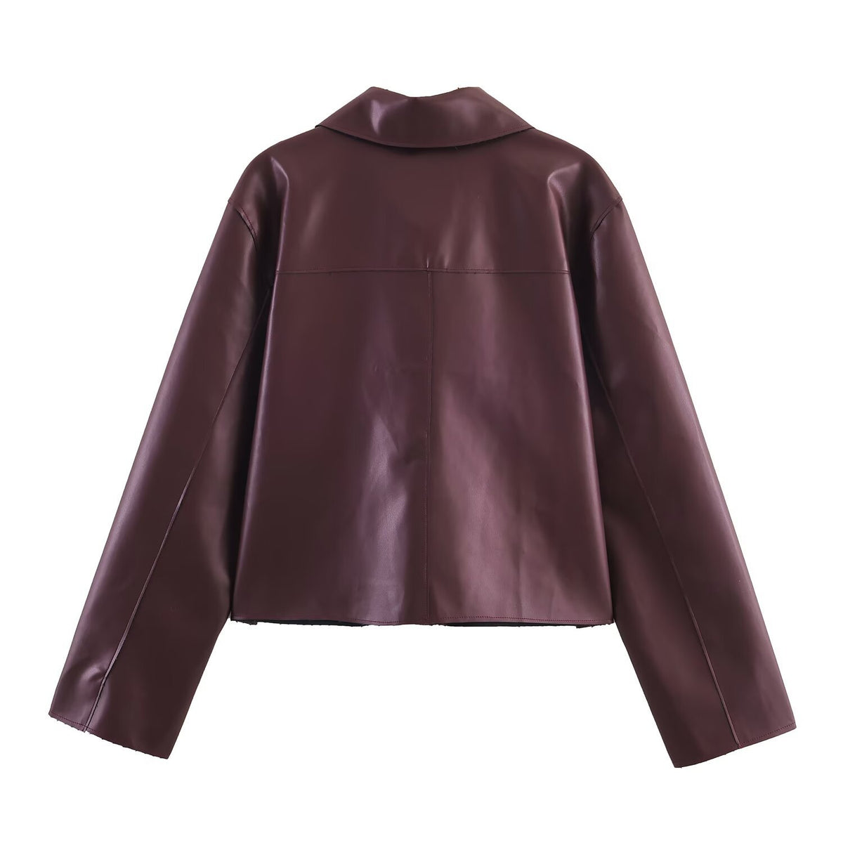 Veste courte en simili cuir bordeaux – photo 2 – Frippin'Dealz