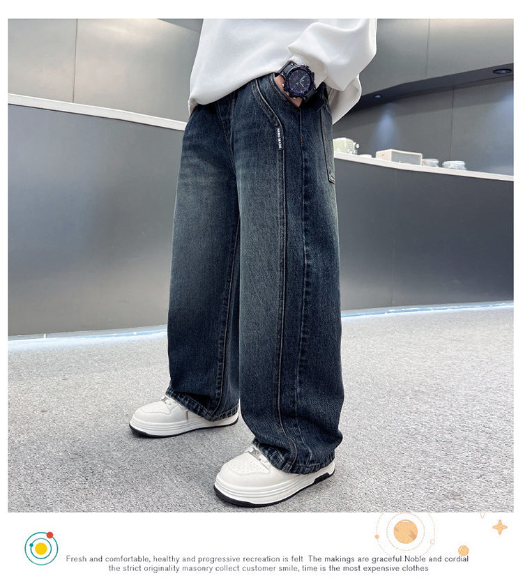 Pantalon en denim décontracté pour garçon, coupe ample, automne 10