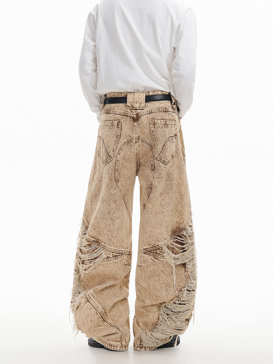 Pantalon en denim épais abricot à plis pour homme, coupe droite street 13