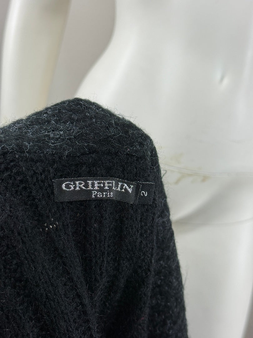 Cardigan long Grifflin Paris noir motif brodé vintage chic S 38 16