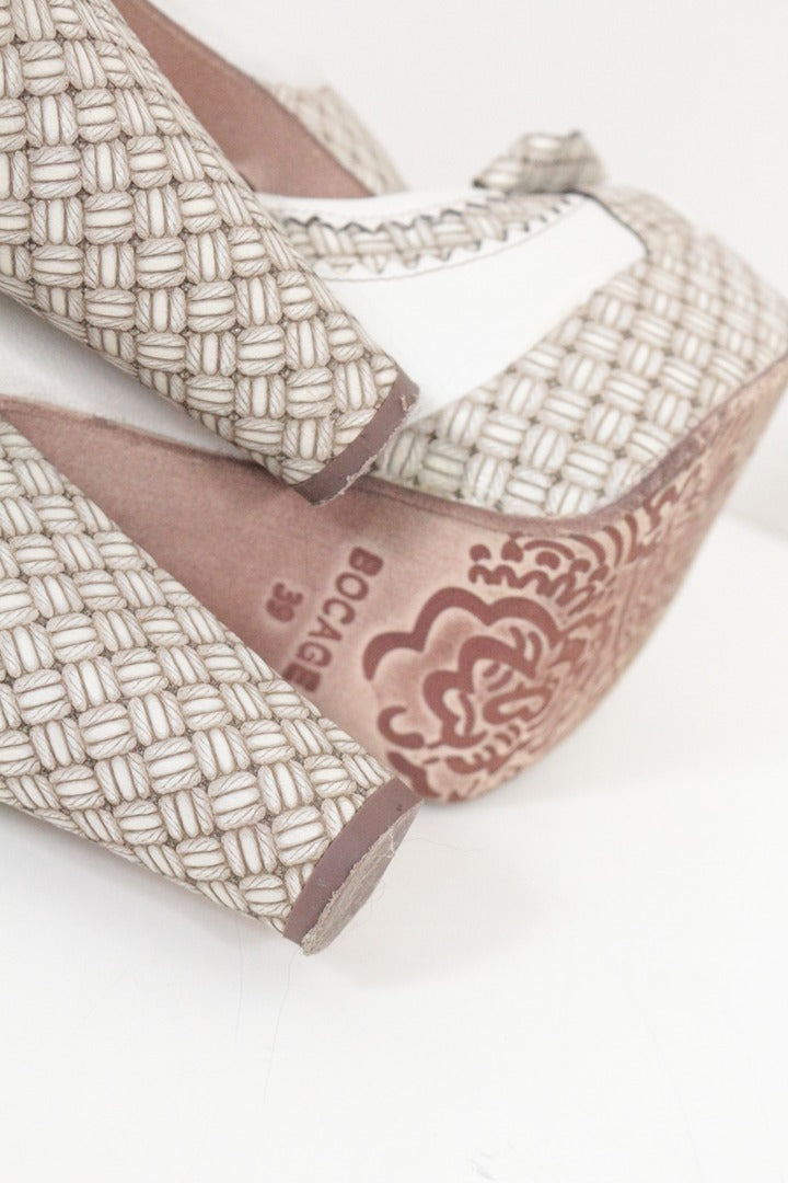 Escarpins peep-toe femme Bocage blanc et beige tressé taille 39 9
