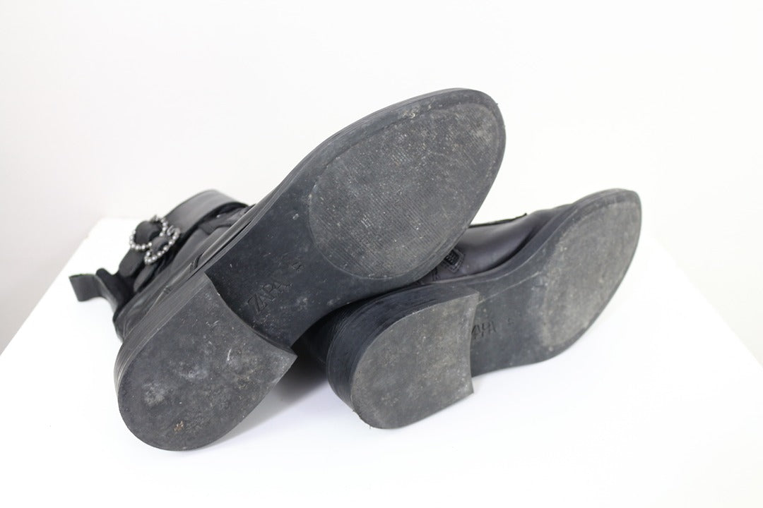 Bottes motardes Zara cuir noir boucles strass grunge rock 38 9