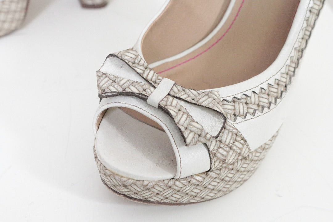 Escarpins peep-toe femme Bocage blanc et beige tressé taille 39 6