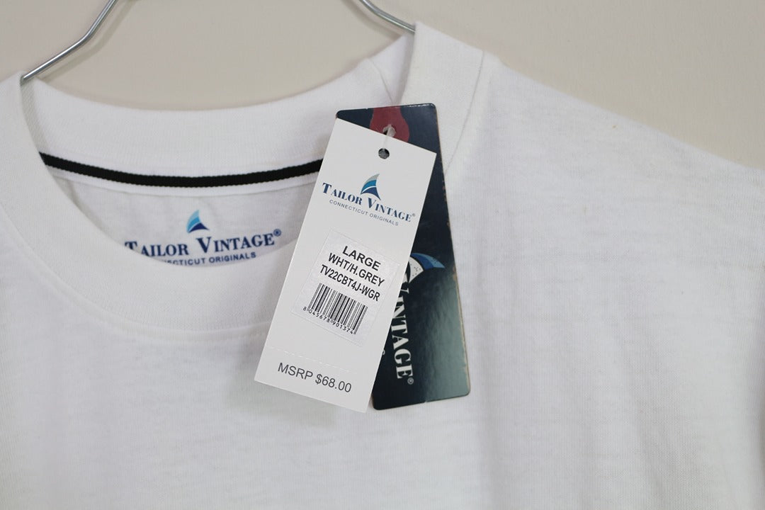 T-shirt homme Tailor Vintage blanc bleu gris L neuf 3