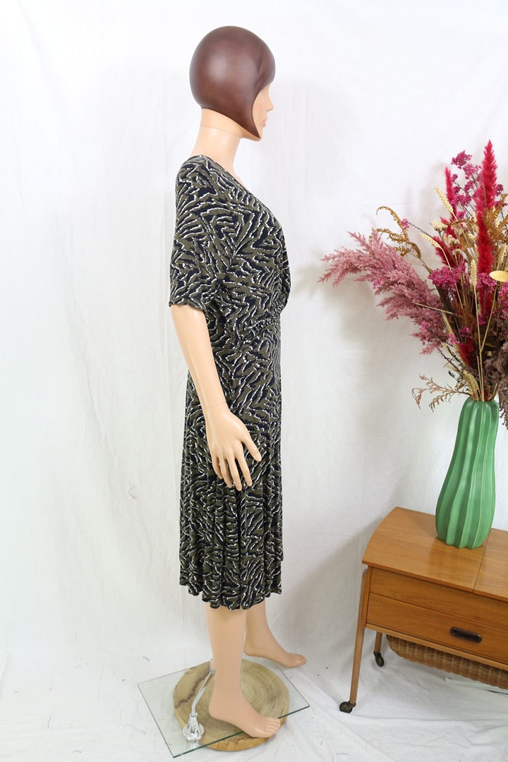 Robe midi Bodyflirt cache-cœur vert noir imprimé animal 46 4