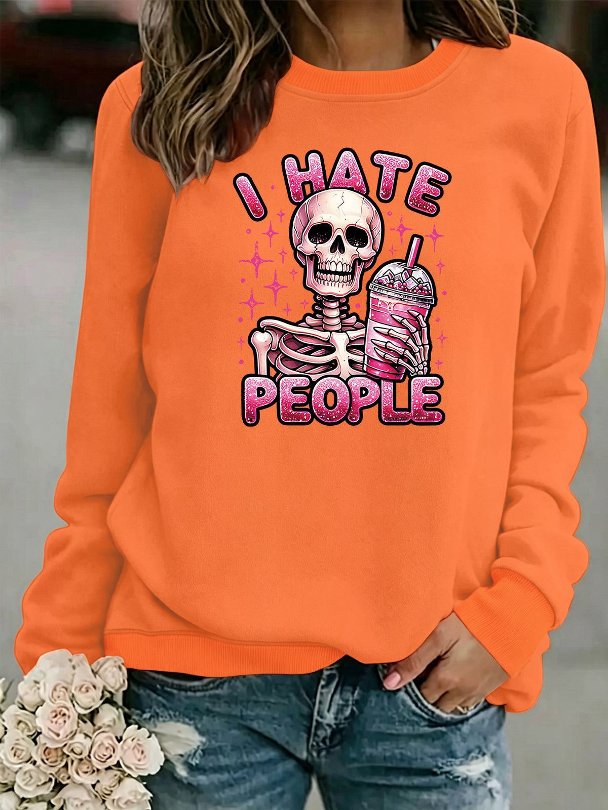 Sweat ample sans capuche à col rond, imprimé transfert thermique, manches lanternes, pour femme, 7 coloris 12