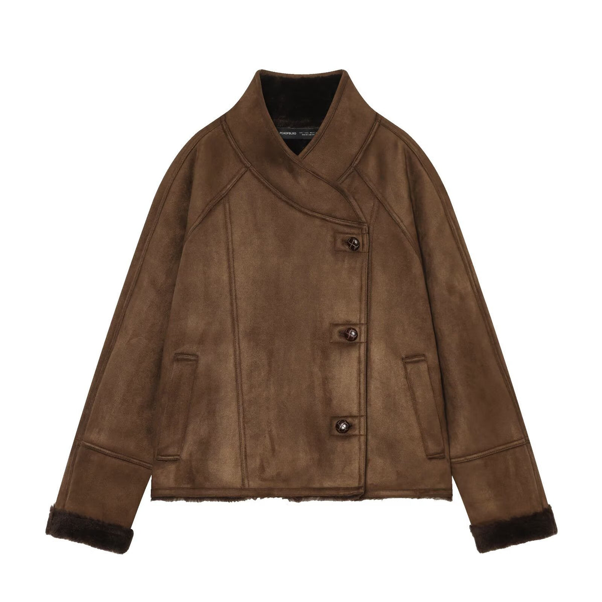 Veste courte col montant effet fourrure patchwork femme marron – photo 6 – Frippin'Dealz