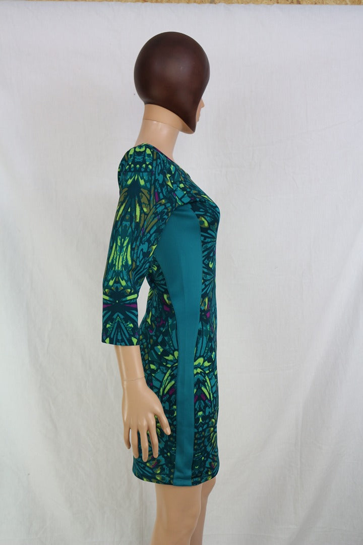 Robe courte M by Mosquitos moulante imprimé vert bleu 38 5