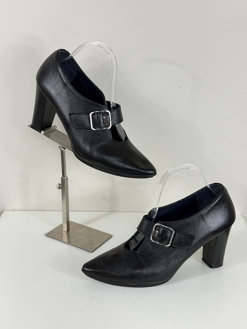 Bottines Clackers Cuir Noir Talons 40 Vintage 90s 1
