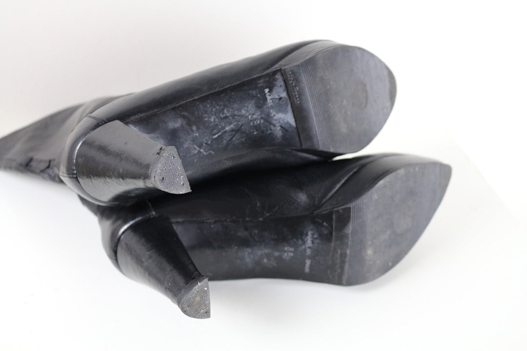 Bottes Hautes Cuir Noir Flavio Menorca 37 Vintage 90s 8