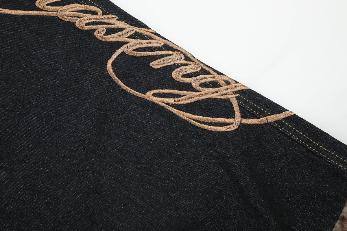 Jean large en denim brodé à ourlet brut, style street 17
