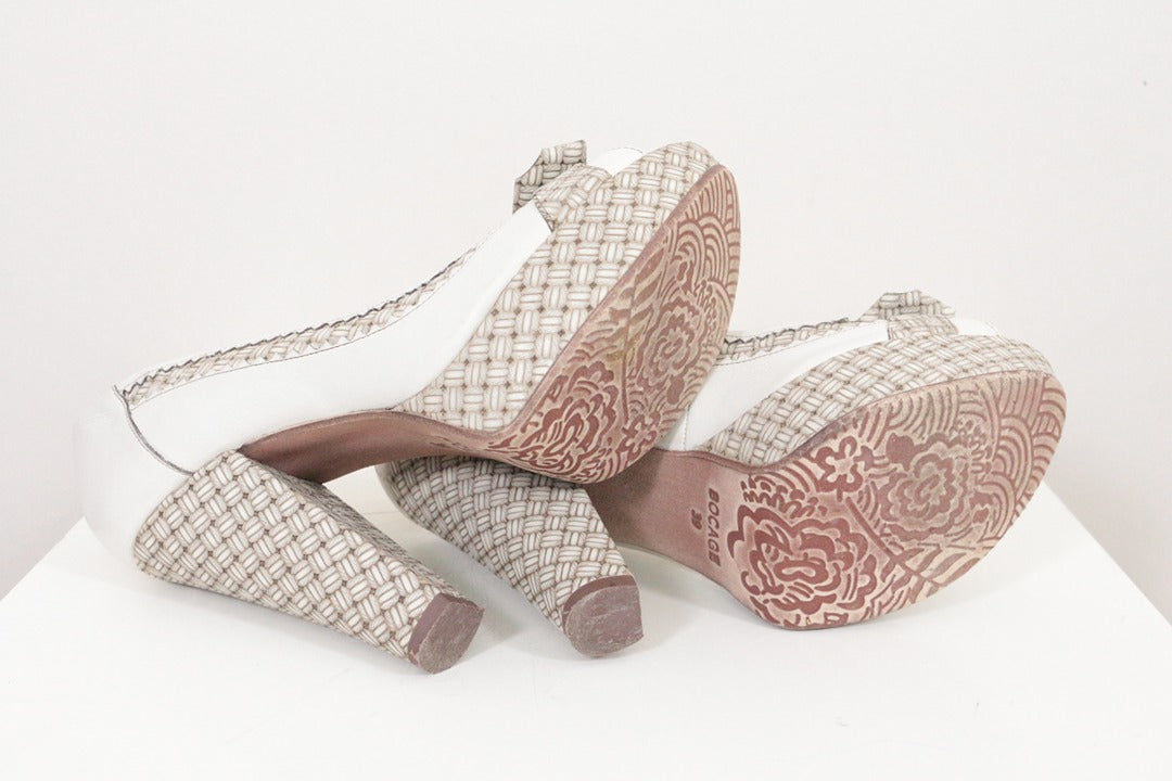 Escarpins peep-toe femme Bocage blanc et beige tressé taille 39 8