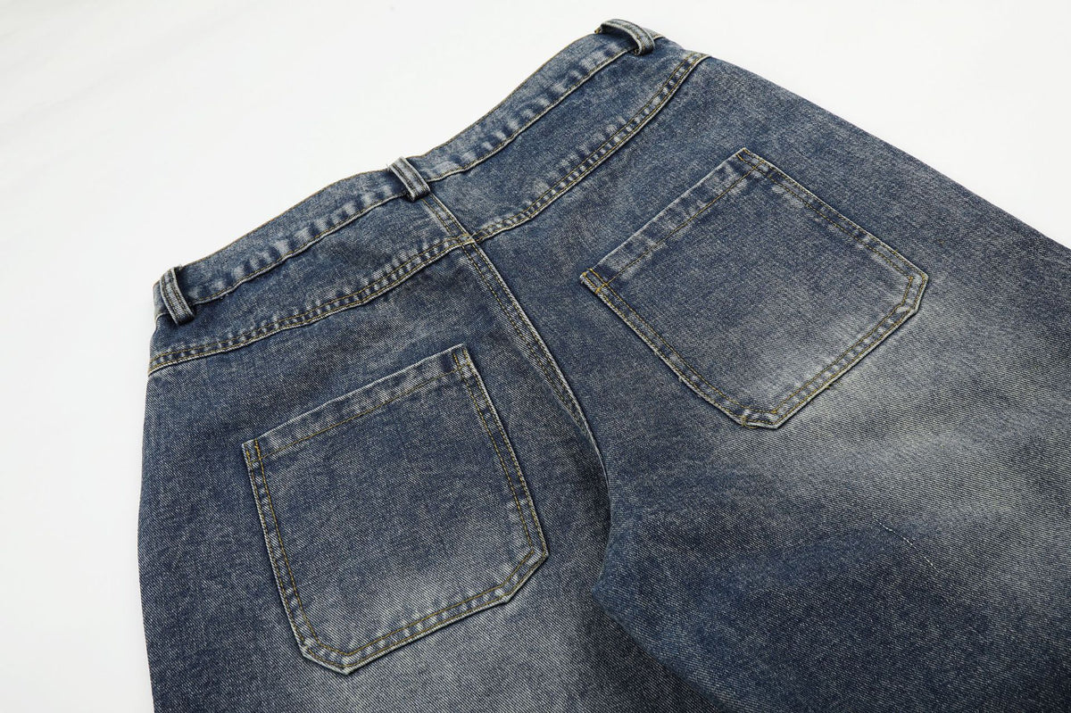 Jean unisexe doublé polaire, patchwork à carreaux, broderie lettres et jambes larges 16