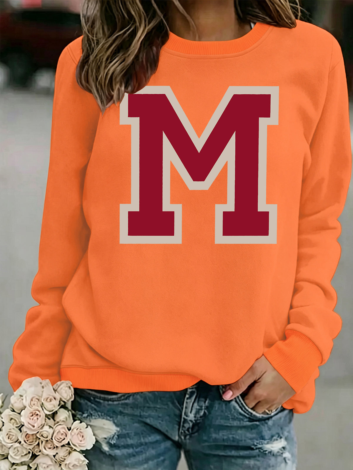 Sweat ample à col rond, imprimé, manches lanternes, style casual, longueur standard, pour femme, 7 coloris 12