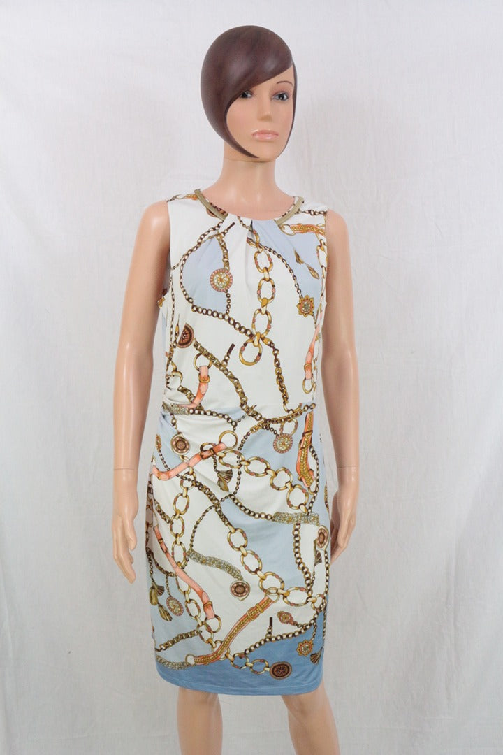 Robe midi K-design chaîne blanc bleu M 6