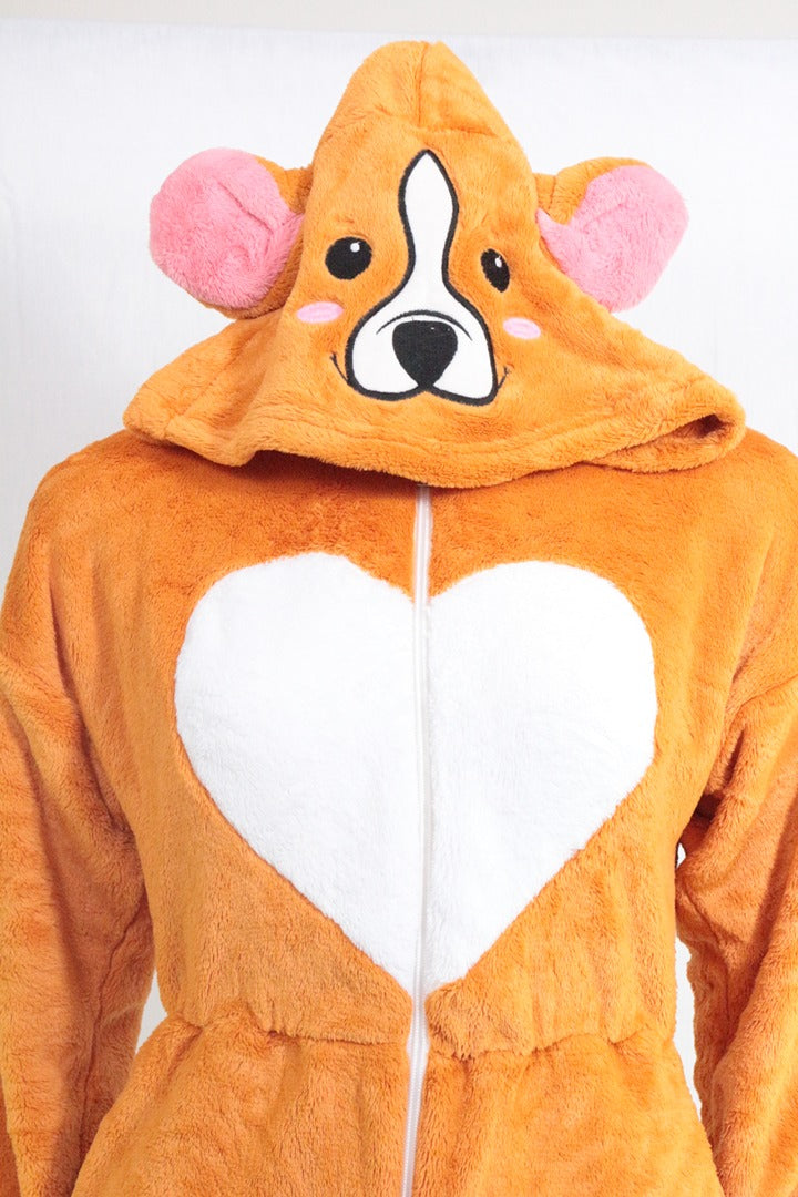 Combinaison pyjama corgi orange velours peluche Xs Y2k 1