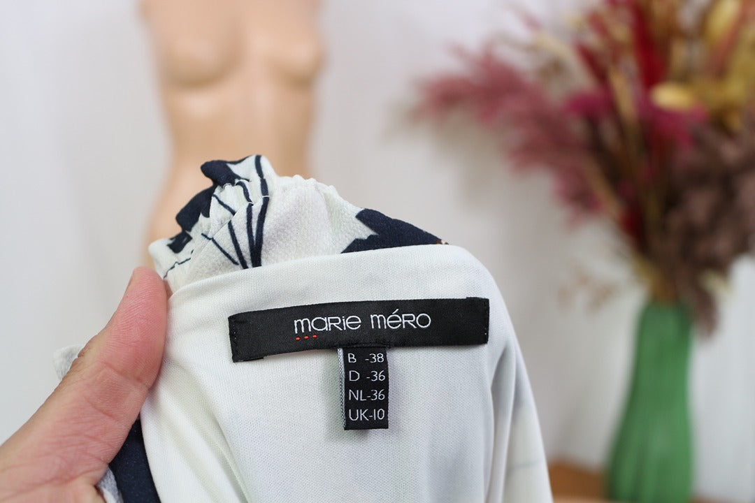 Robe midi Marie Méro blanc bleu motif floral col bateau T36 9