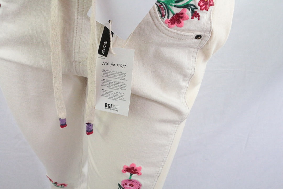 Pantalon jogger Desigual beige brodé fleurs taille Xs neuf 10