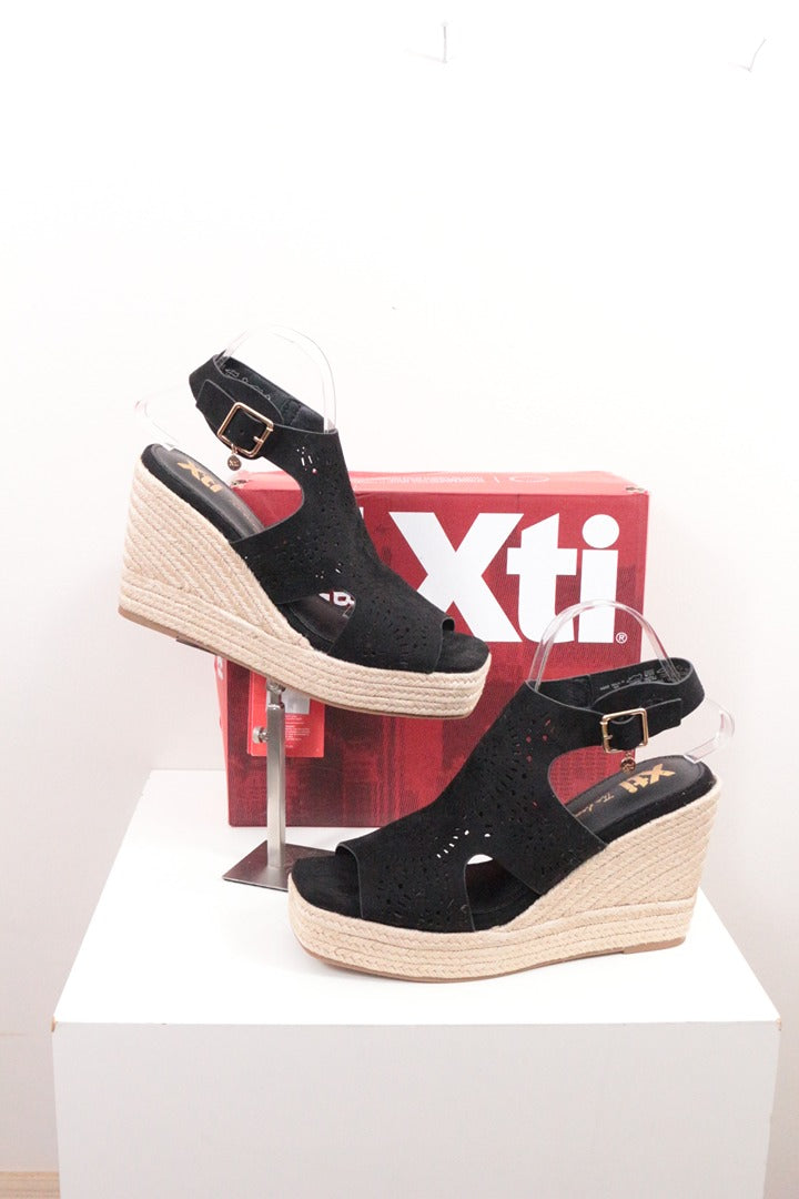 Sandales compensées Xti aspect daim noir taille 40 espadrilles talons 1