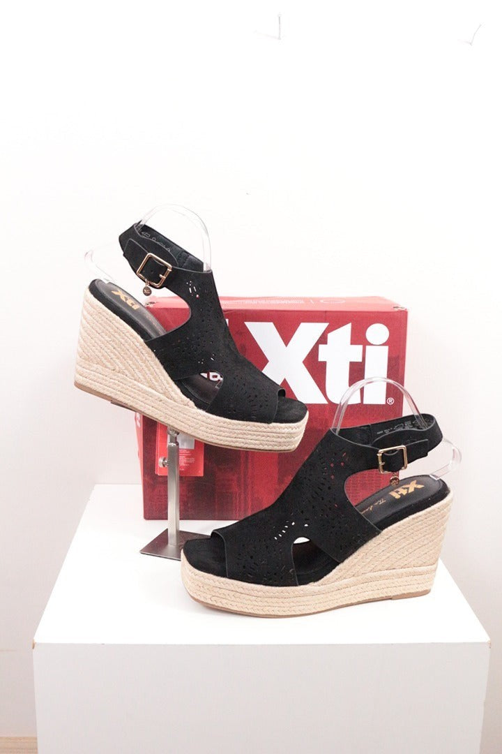 Sandales compensées Xti aspect daim noir taille 40 espadrilles talons 5