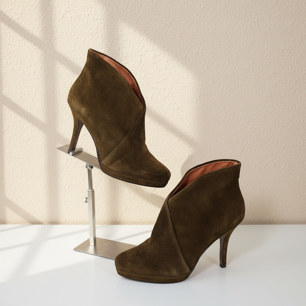 Bottines talons Lola Cruz daim kaki vert 38 vintage chic