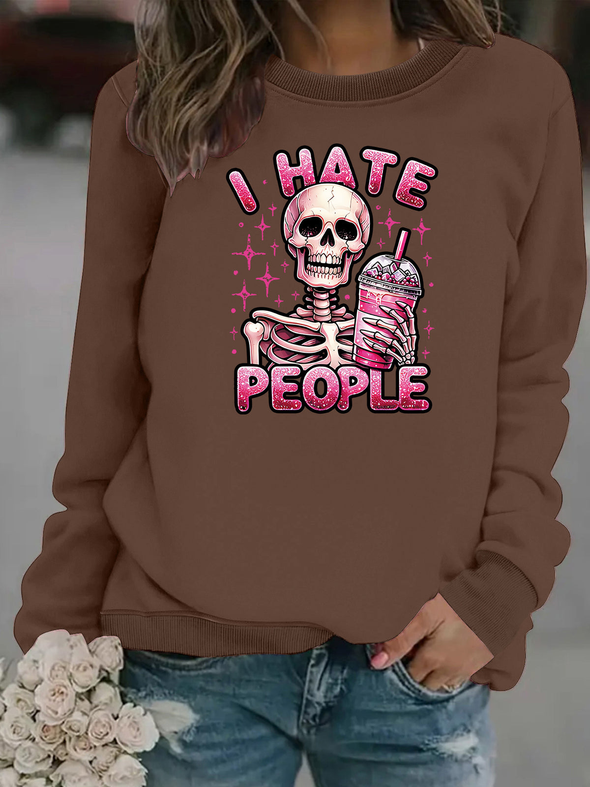 Sweat ample sans capuche à col rond, imprimé transfert thermique, manches lanternes, pour femme, 7 coloris 13