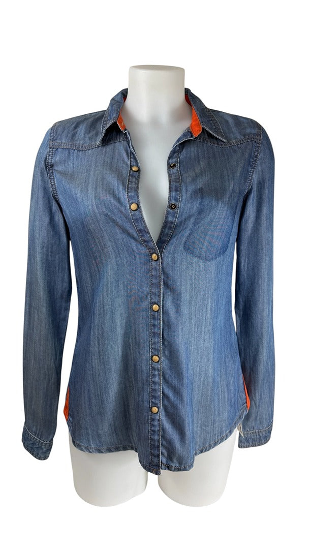 Chemise en jean femme bleu slim S vintage 90s