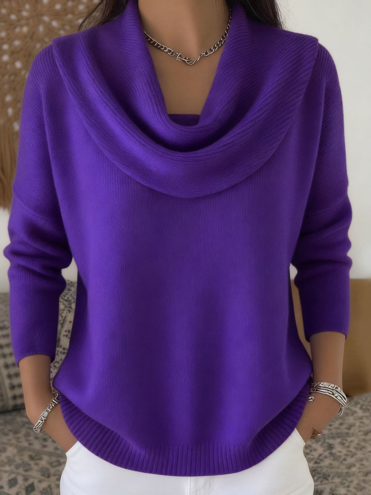 Pull maille côtelée col bénitier coupe ample manches longues femme – photo 15 – Frippin'Dealz