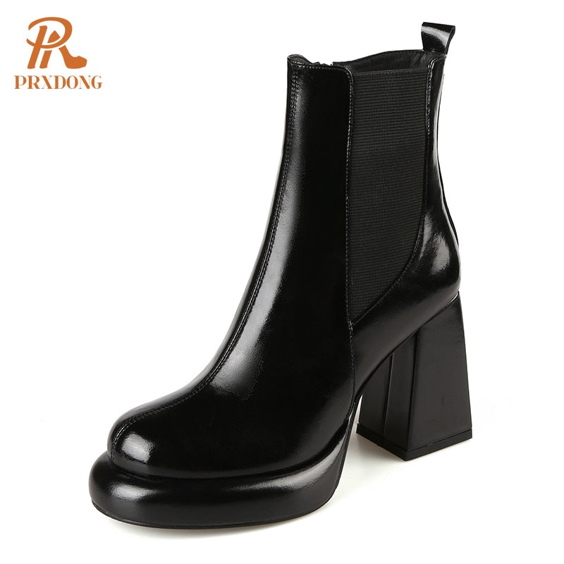 Bottines Martin en cuir à bout carré et talon épais, plateforme, 3 coloris
