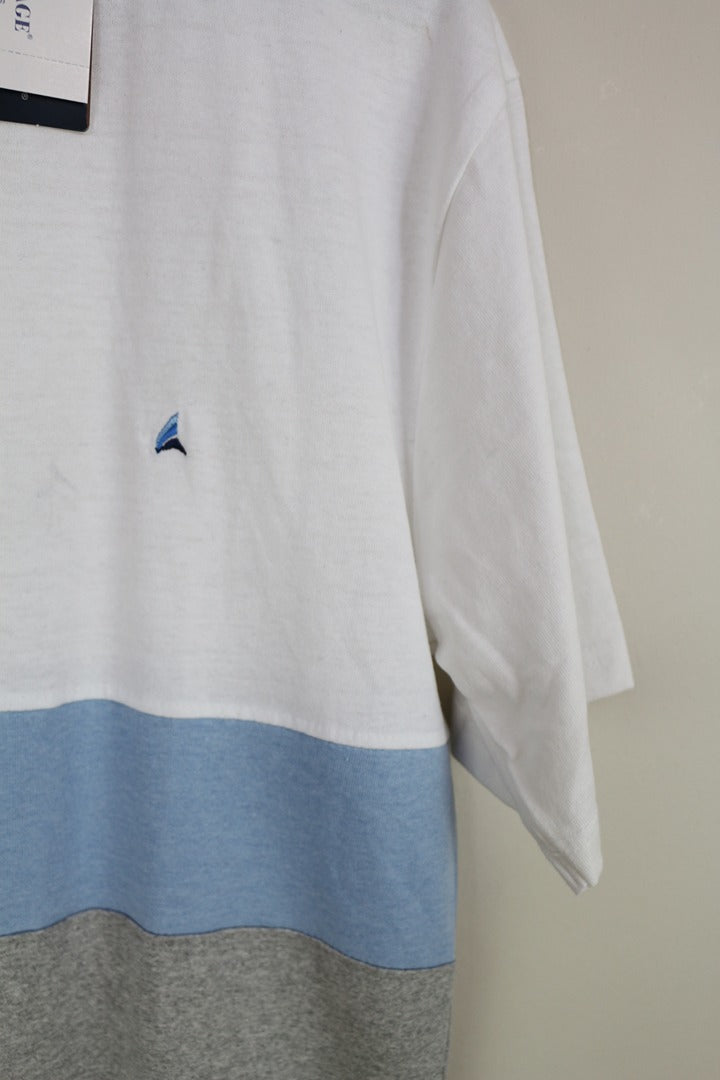 T-shirt homme Tailor Vintage blanc bleu gris L neuf