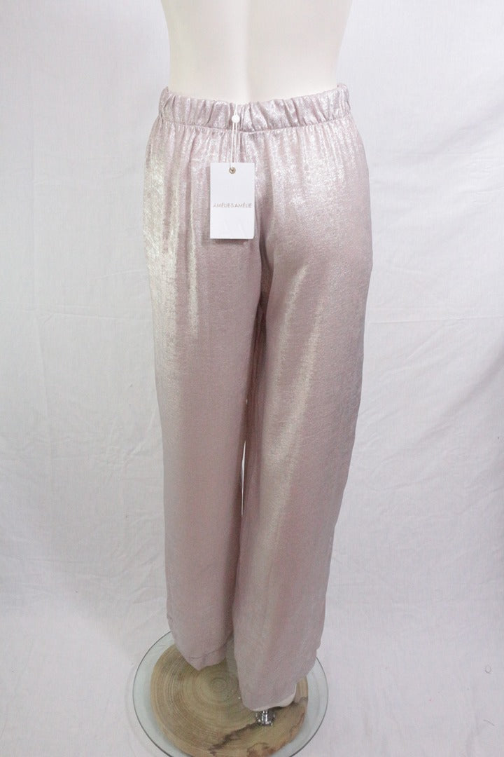 Pantalon Amélie & Amélie large rose poudré brillant M - Neuf avec étiquette 6