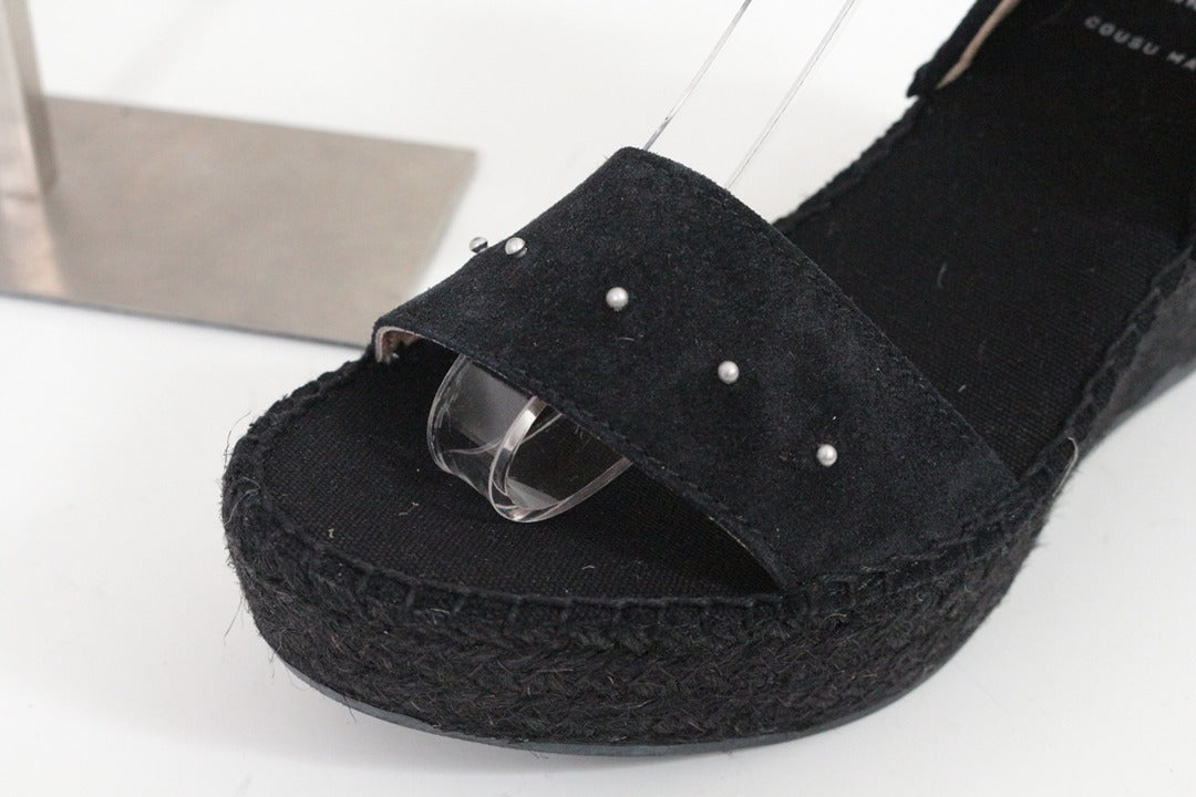Sandales compensées espadrilles en daim noir clous taille 36 3