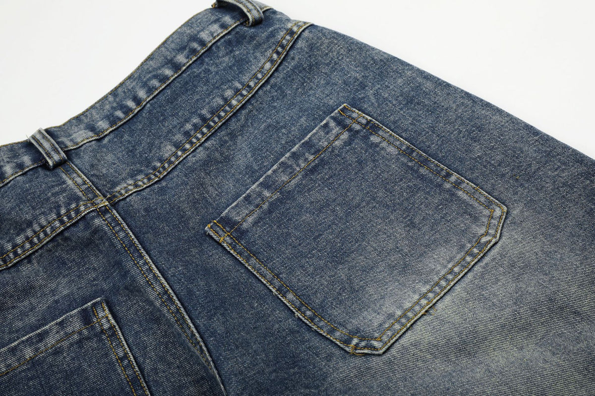 Jean unisexe doublé polaire, patchwork à carreaux, broderie lettres et jambes larges 17