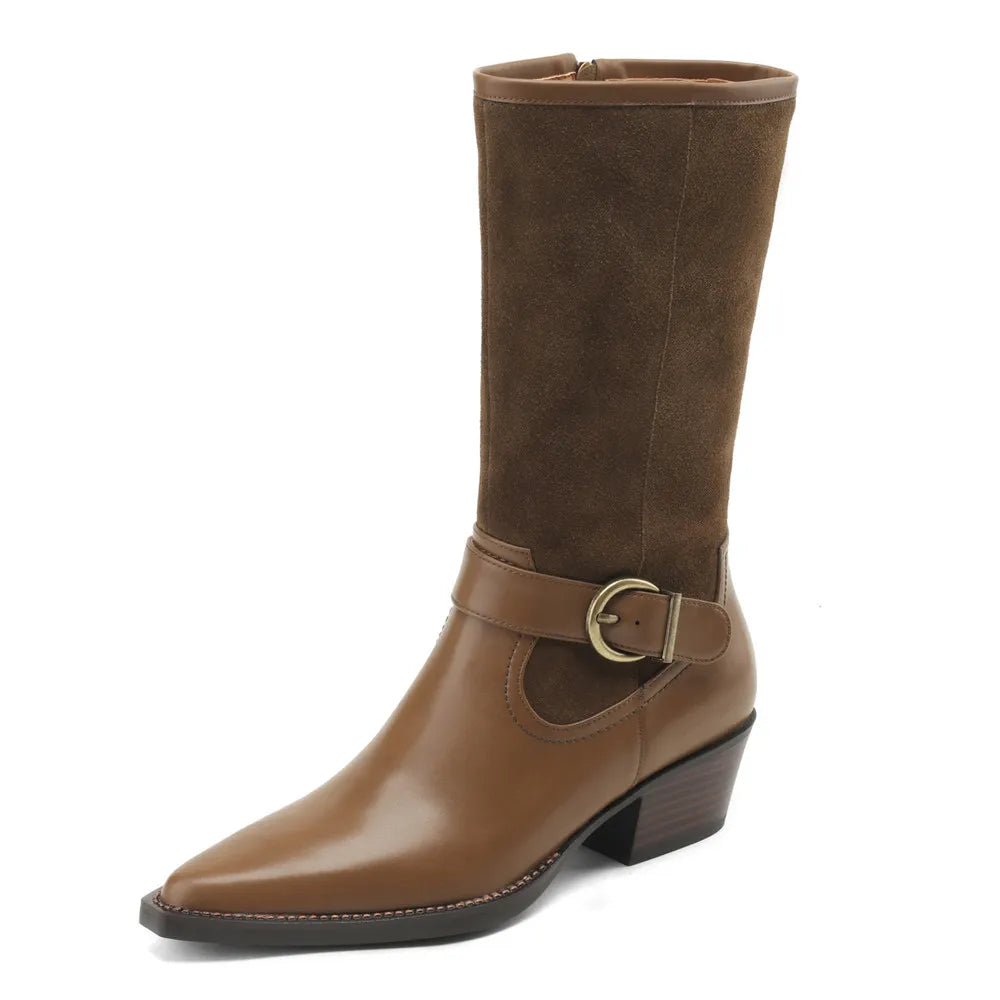Bottes mi-mollet cuir bout pointu rétro femme – photo 2 – Frippin'Dealz