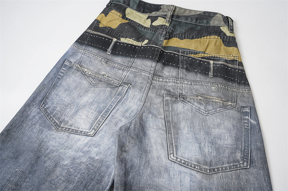 Jean large pour homme imprimé 3D effet usé, style Wasteland, denim déchiré streetwear 19