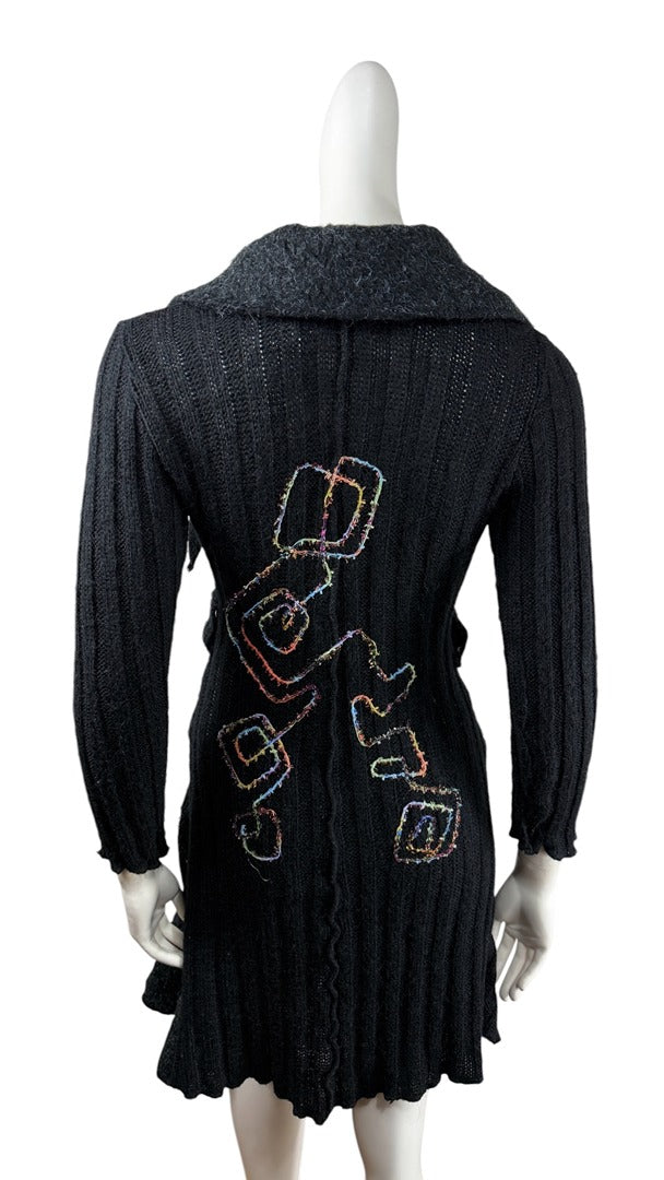 Cardigan long Grifflin Paris noir motif brodé vintage chic S 38 13