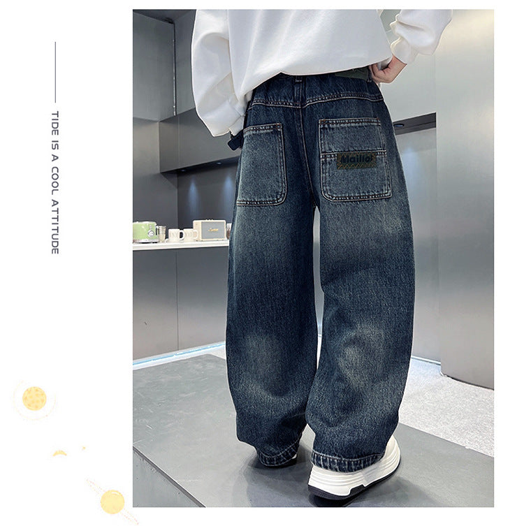 Pantalon en denim décontracté pour garçon, coupe ample, automne 9