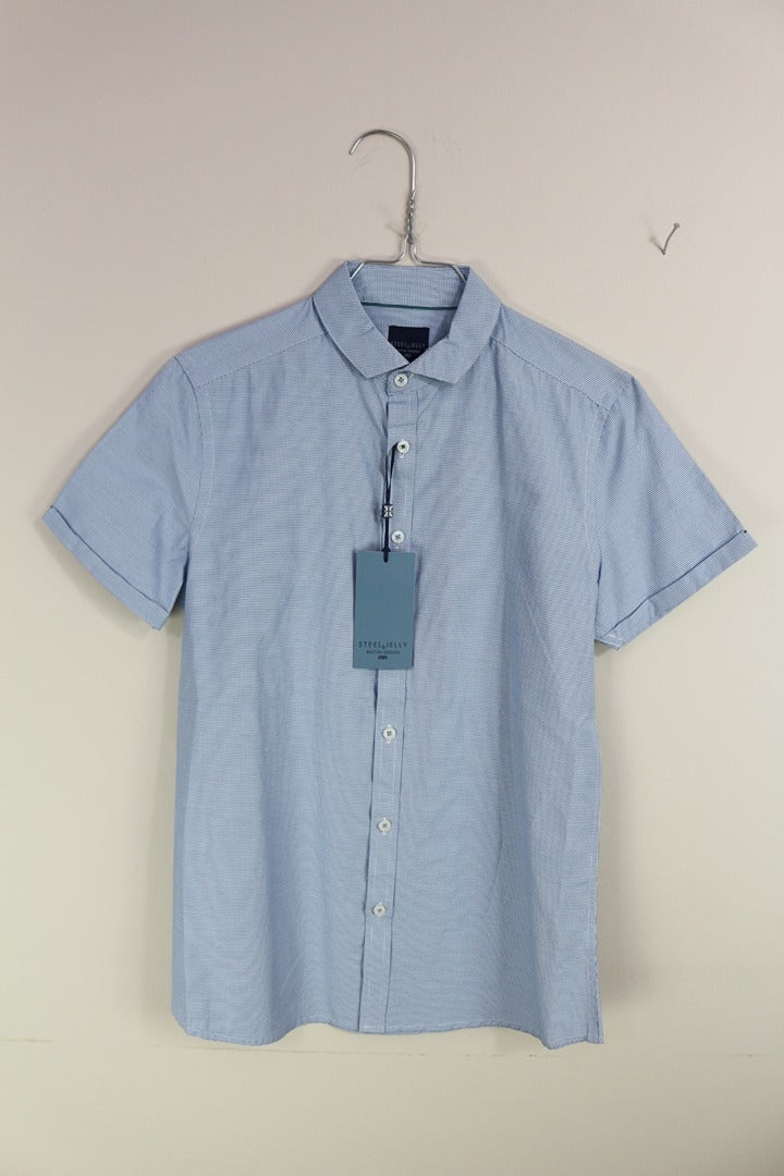 Chemise homme Steel & Jelly manches courtes bleu micro-carreaux M neuve 3