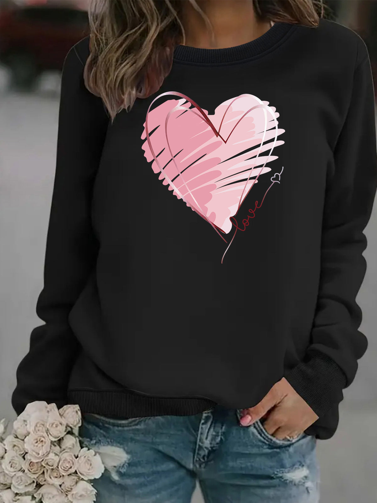 Sweat-shirt épais à col rond, manches lanternes, impression thermique, coupe ample, pour femme, 7 coloris 10