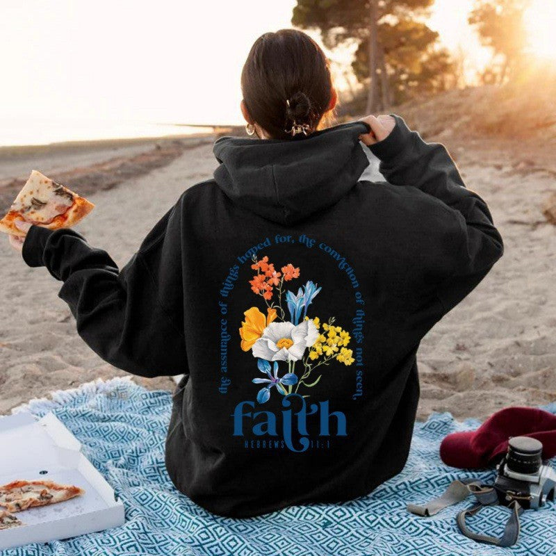 Sweat à capuche doublé polaire pour femme, manches oversize, lettres imprimées, poche kangourou 2