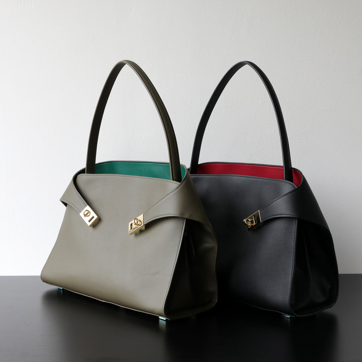Grand sac cabas en cuir grain, fermoir verrou, 4 coloris 4