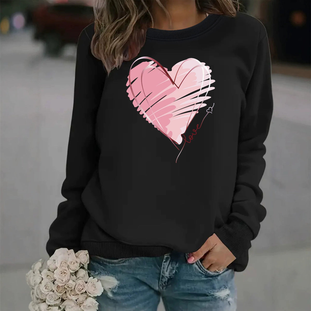 Sweat-shirt épais à col rond, manches lanternes, impression thermique, coupe ample, pour femme, 7 coloris 6