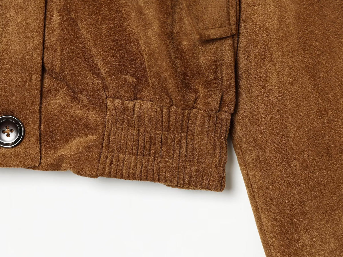 Veste courte col montant effet daim taille élastique femme – photo 14 – Frippin'Dealz