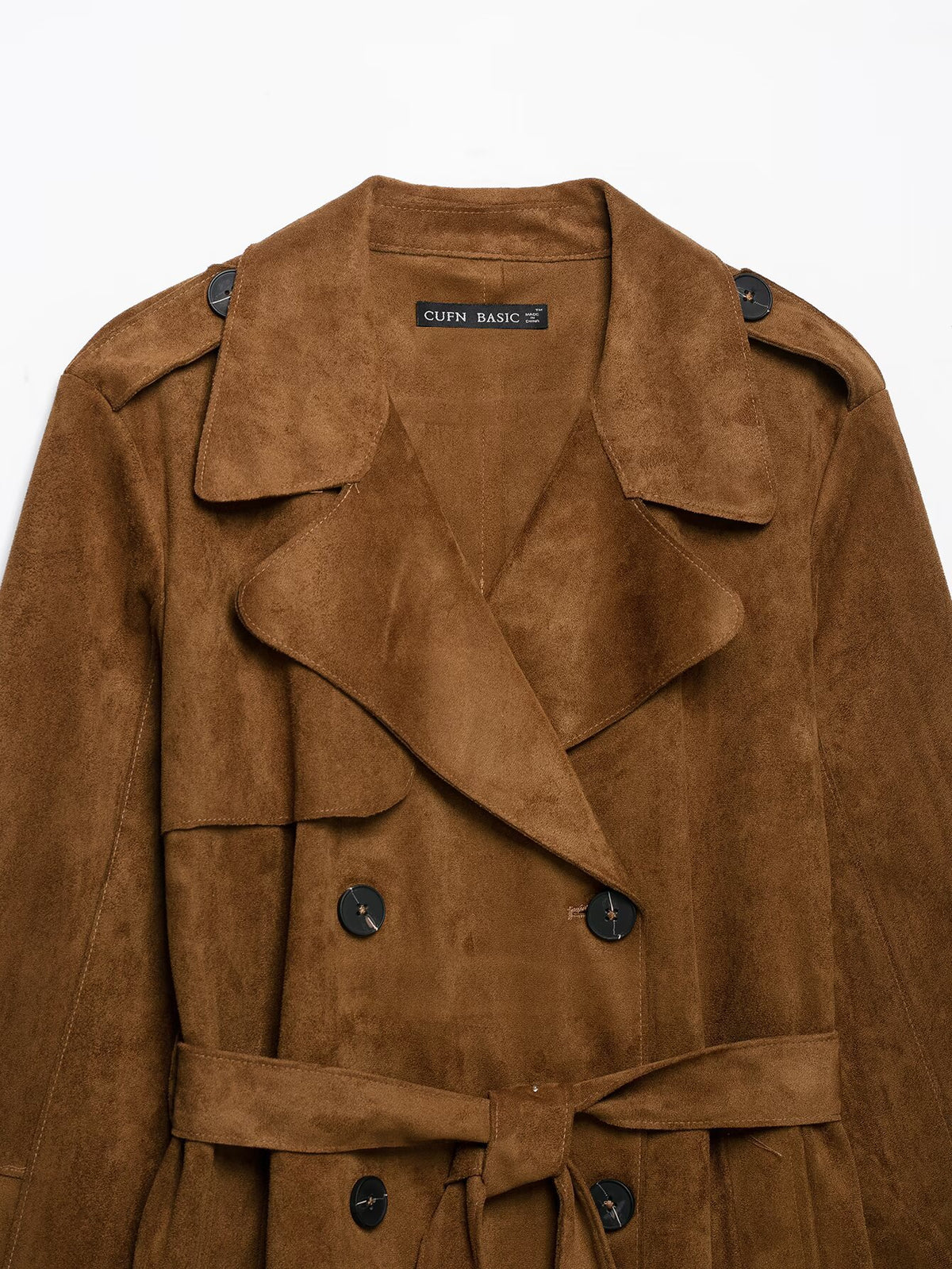 Trench effet daim marron à ceinture femme – photo 8 – Frippin'Dealz