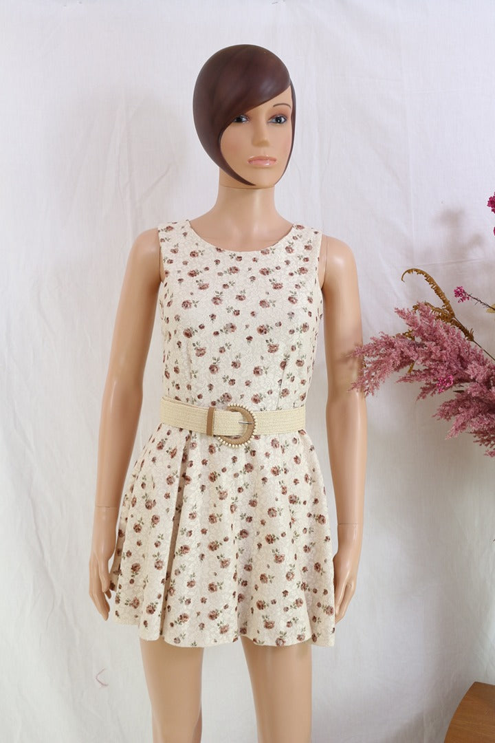 Robe courte krei beige fleurs dentelle S 4