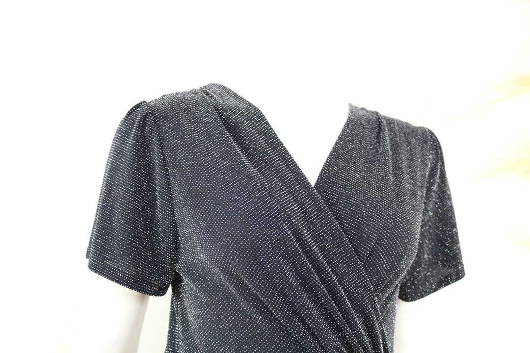 Robe portefeuille Camille de Paris noir pailleté chic M 2
