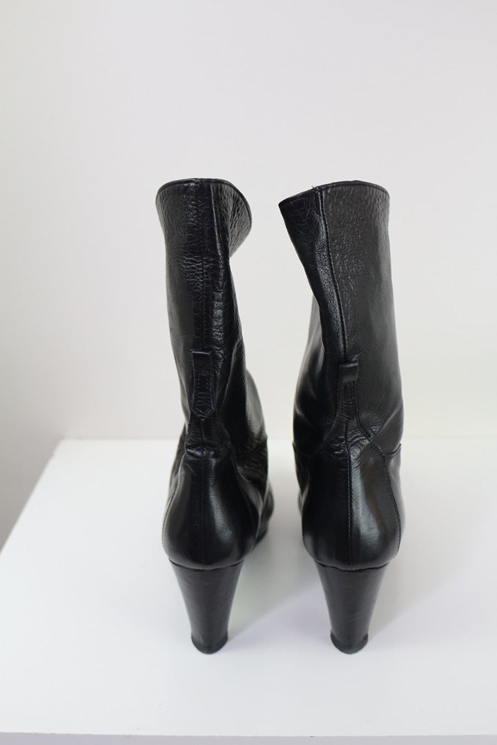 Bottes Hautes Cuir Noir Flavio Menorca 37 Vintage 90s 6