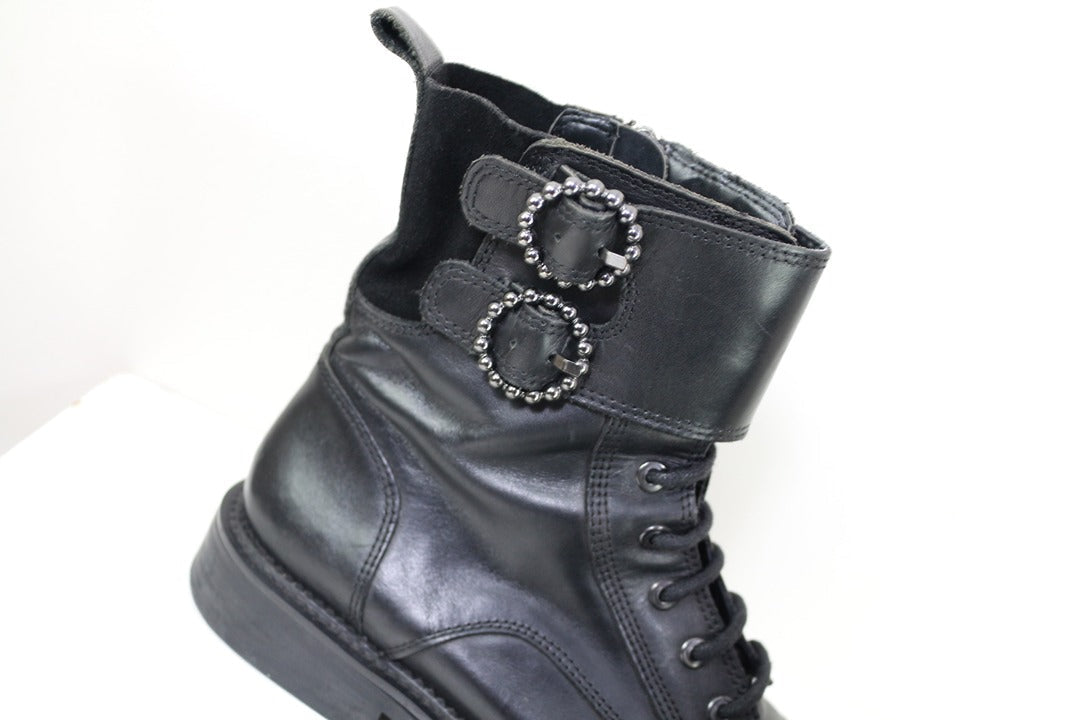 Bottes motardes Zara cuir noir boucles strass grunge rock 38 5